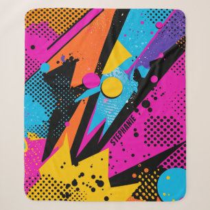 Electric Yellow Magenta Urban Grunge Halftone Sherpa Blanket