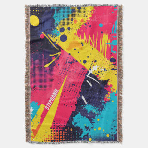 Electric Yellow Magenta Urban Grunge Halftone Throw Blanket