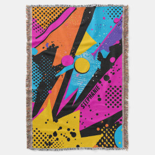 Electric Yellow Magenta Urban Grunge Halftone Throw Blanket