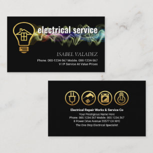 Electrical Charge Powers Gold Bulb Home Business Card