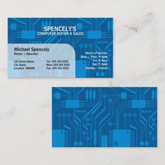 Electrical Circuit Board Blue Business Card (Front/Back)
