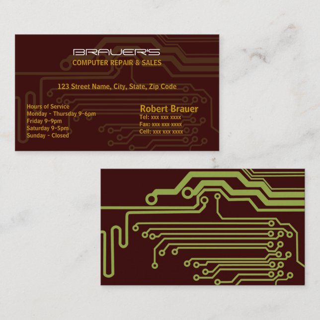 Electrical Circuit Board Brown Business Card (Front/Back)
