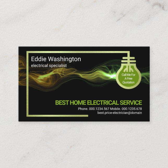 Electrical Circuit Frame Green Lightning Power Business Card (Front)