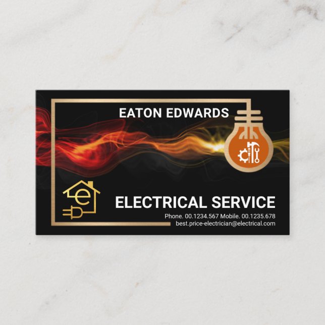 Electrical Circuit Frame Red Lightning Business Card (Front)