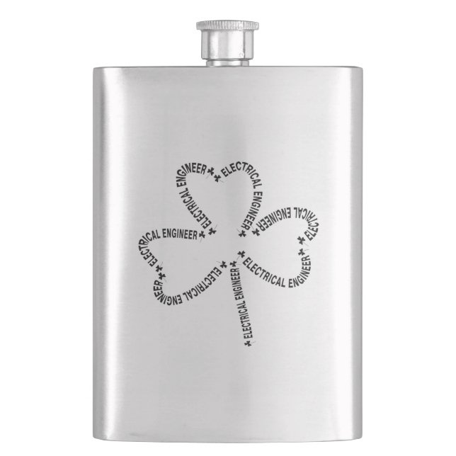 Electrical Engineer Text Shamrock Hip Flask (Front)