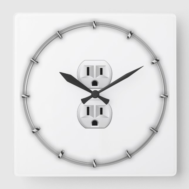 Electrical Plug Click to Customise Colour Decor Square Wall Clock (Front)