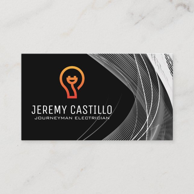 Electrical Plug Light Bulb Logo | Abstract Strands Business Card (Front)