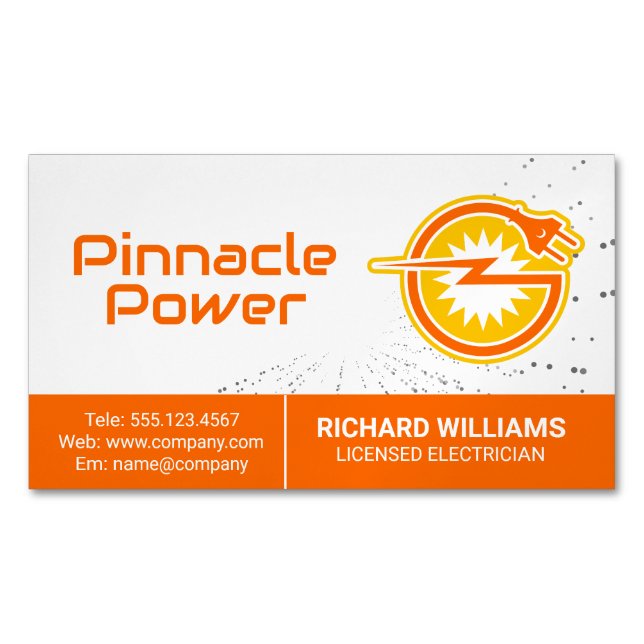 Electrical Plug | Power Energy Logo Magnetic Business Card (Front)