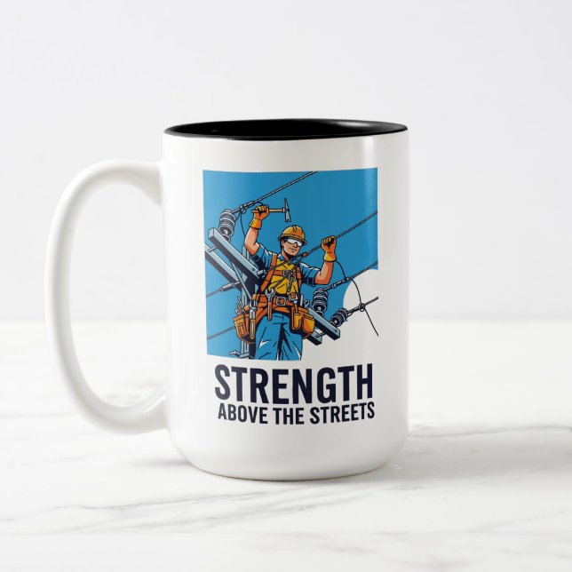 Electrical Powerline Worker Graphic Two-Tone Coffee Mug (Left)