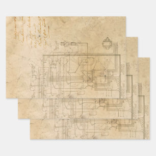 Electrical Schematic Drawing on Brown Wrapping Paper Sheet