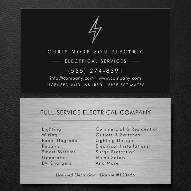 Electrical Services Electrician Silver Metallic Business Card (Creator Uploaded)