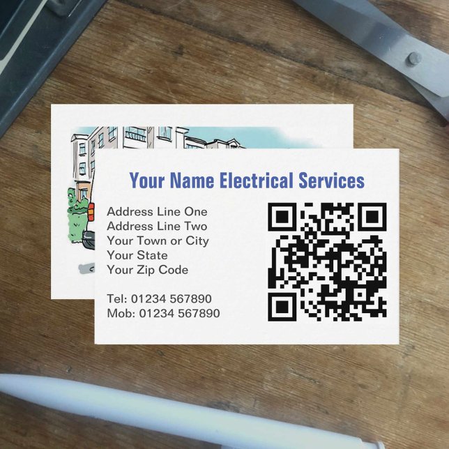 Electrical Services with Name on Van Plus QR Code Business Card (Creator Uploaded)