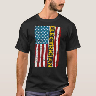 Electrician American Flag Cable Electrician Engine T-Shirt
