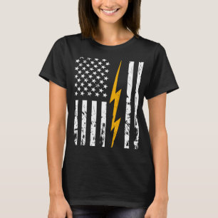 Electrician American Flag Electric Bolt Lineman US T-Shirt