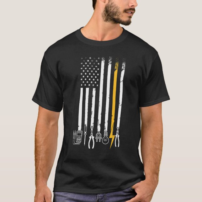 Electrician American Flag Electronic Tools for Ele T-Shirt (Front)