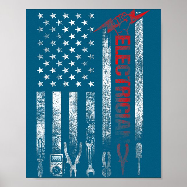 Electrician American Flag Funny Electricians Tools Poster (Front)