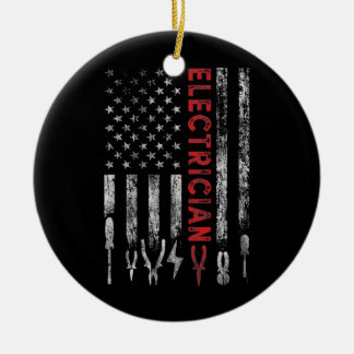 Electrician American Flag Patriotic Funny Ceramic Ornament