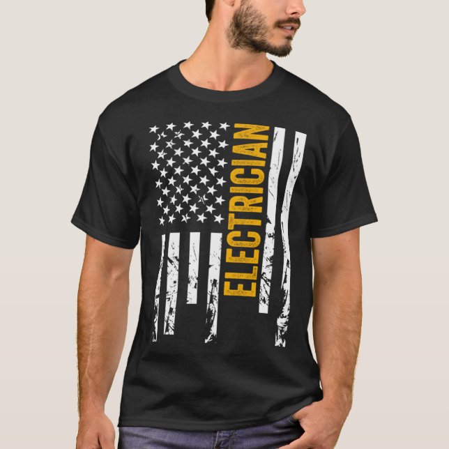 Electrician American Flag Patriotic Lineman  USA F T-Shirt (Front)