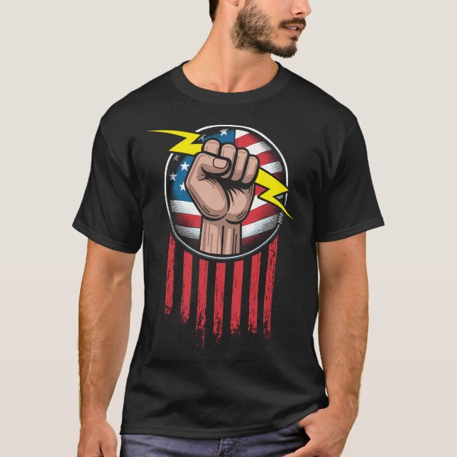 Electrician American flag patriotic  T-Shirt (Front)
