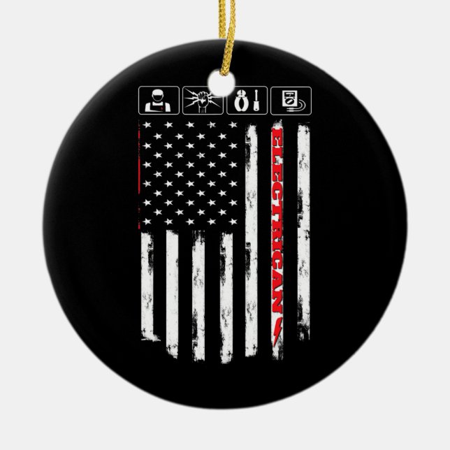 Electrician American US Flag Patriotic Technician Ceramic Ornament (Front)