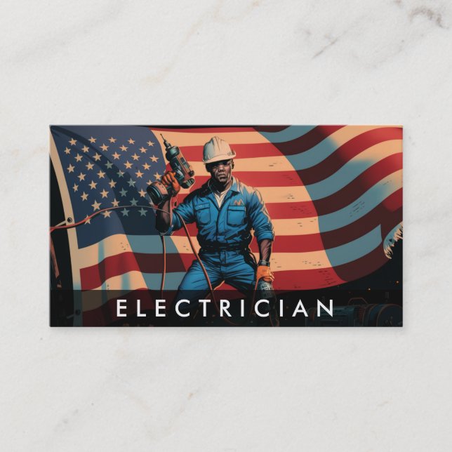 *~* Electrician AP75 Photo QR Patriotic Flag Business Card (Front)