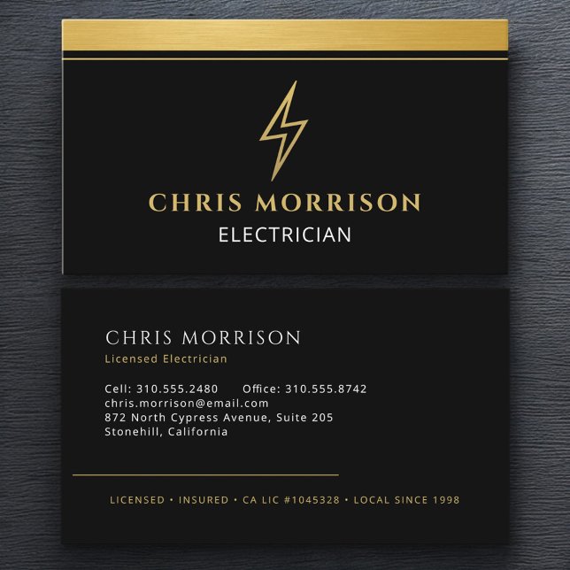 Electrician Black & Gold Metallic Business Card (Creator Uploaded)