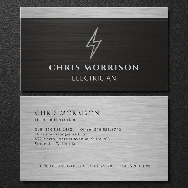 Electrician Black Silver Industrial Contractor Business Card (Creator Uploaded)