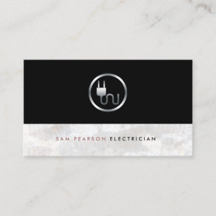 Electrician Bold Silver Electric Plug Icon Elegant Business Card