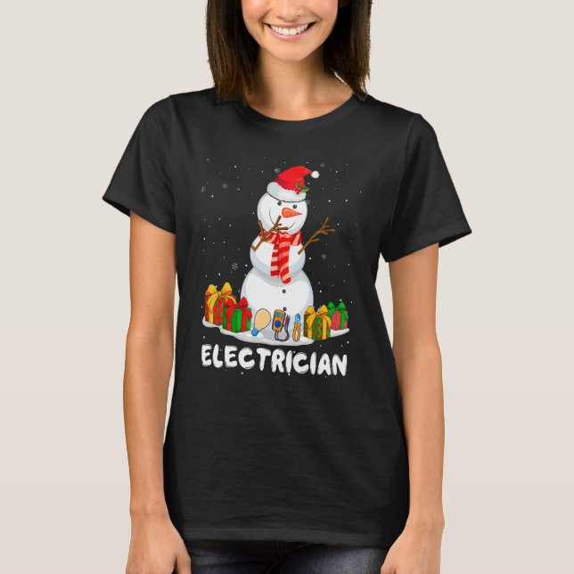 Electrician Christmas Funny Snowman Xmas Holiday P T-Shirt (Front)