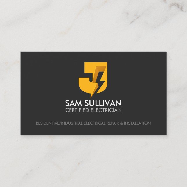 Electrician Contractor Monogram J Business Card (Front)