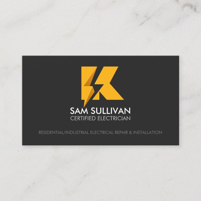 Electrician Contractor Monogram K Business Card (Front)