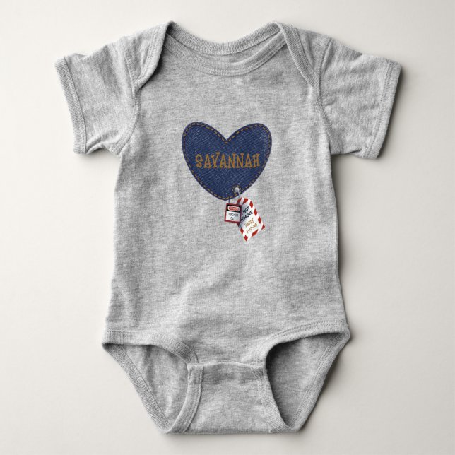 Electrician Dad LOTO Jean Heart Patch  Baby Bodysuit (Front)