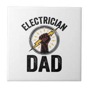 Electrician Dad Vintage Engraving Vector Shirt Des Ceramic Tile