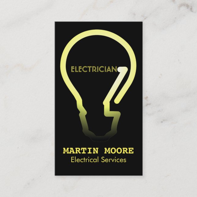 Electrician electical services light bulb yellow business card (Front)