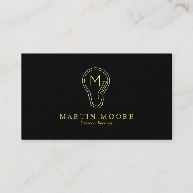 Electrician electical services light bulb yellow business card (Front)