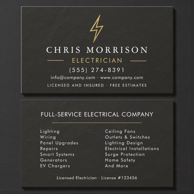 Electrician Electric Black Gold Slate Stone Business Card (Creator Uploaded)
