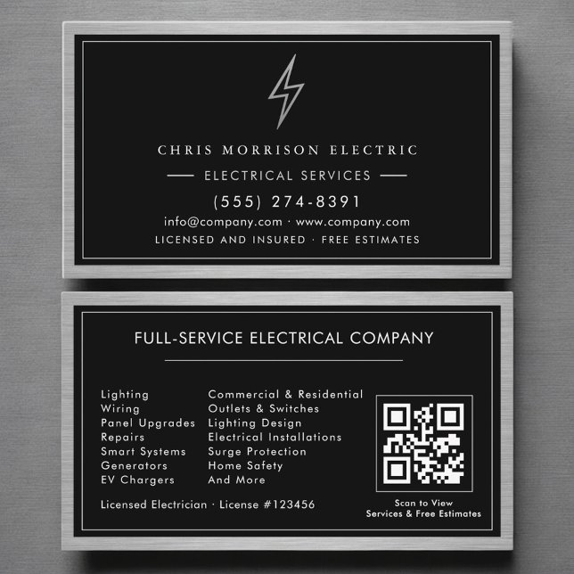 Electrician Electrical Company Silver Black Business Card (Creator Uploaded)