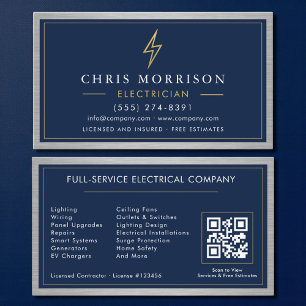 Electrician Electrical Contractor Metal QR Code Business Card