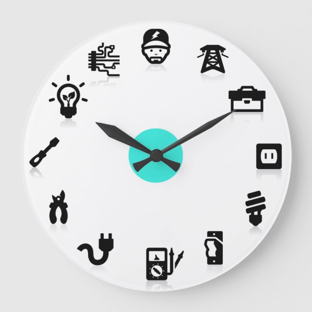 Electrician Electrical Work Icons Wall Clock (Front)