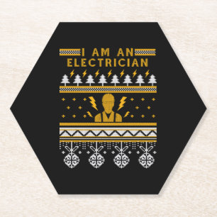 Electrician Electronic Ugly Christmas Sweater Gift Paper Coaster