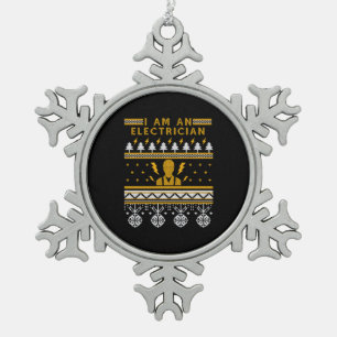 Electrician Electronic Ugly Christmas Sweater Gift Snowflake Pewter Christmas Ornament