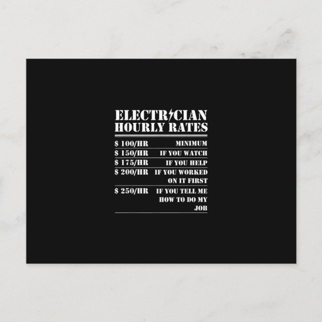 Electrician Hourly Rate Funny Electrical Mechanic Postcard (Front)