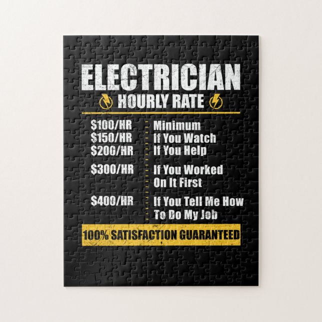 Electrician Hourly Rate Funny Lineman Dad Retro Jigsaw Puzzle (Vertical)