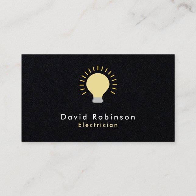 Electrician Light Bulb Brown Luxury Black Business Card (Front)