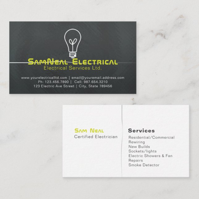 Electrician lightbulb logo design business card (Front/Back)
