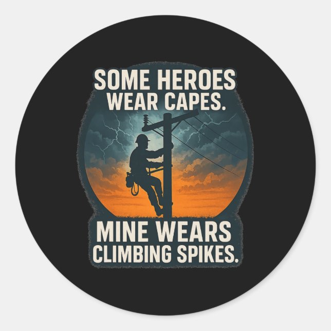Electrician Lineworker Pride Climbing Spikes Desig Classic Round Sticker (Front)