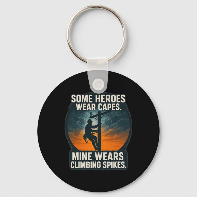 Electrician Lineworker Pride Climbing Spikes Desig Key Ring (Front)