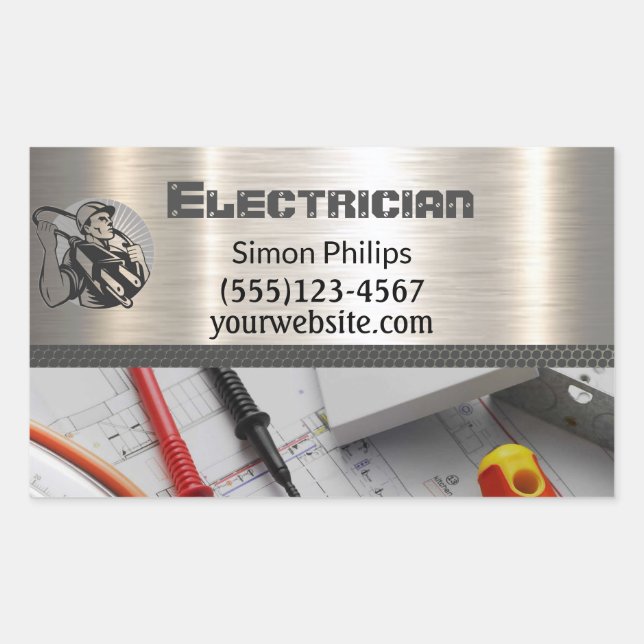 Electrician Metal Handyman Business card Rectangular Sticker (Front)