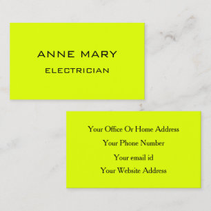 Electrician Neon Yellow Electricity Modern Custom Business Card