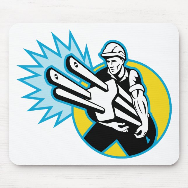 Electrician or power lineman carrying a plug mouse pad (Front)